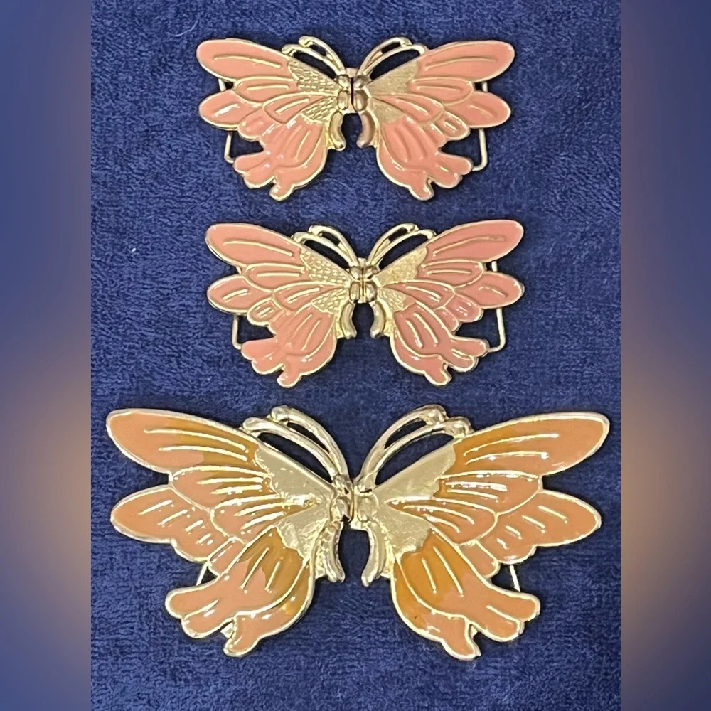 Vintage‎ Enamel Metal Butterfly Belt Buckles Lot.